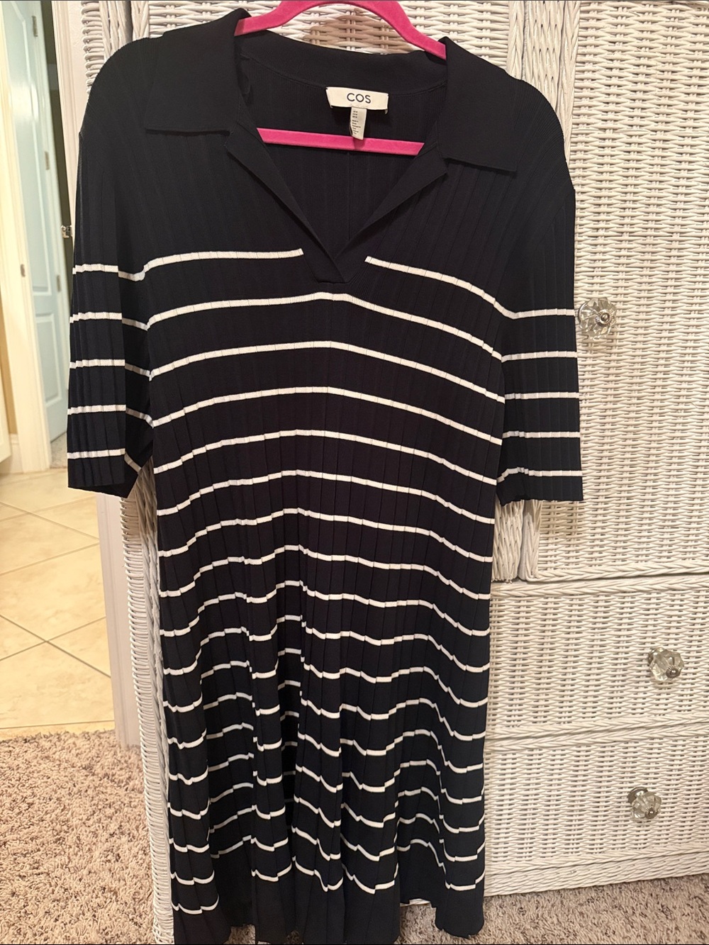 COS navy and White Striped Polo Midi Dress